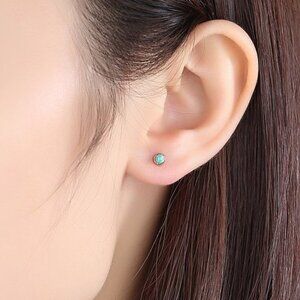 925 Sterling Silver 3mm Round  Opal Stud Earrings